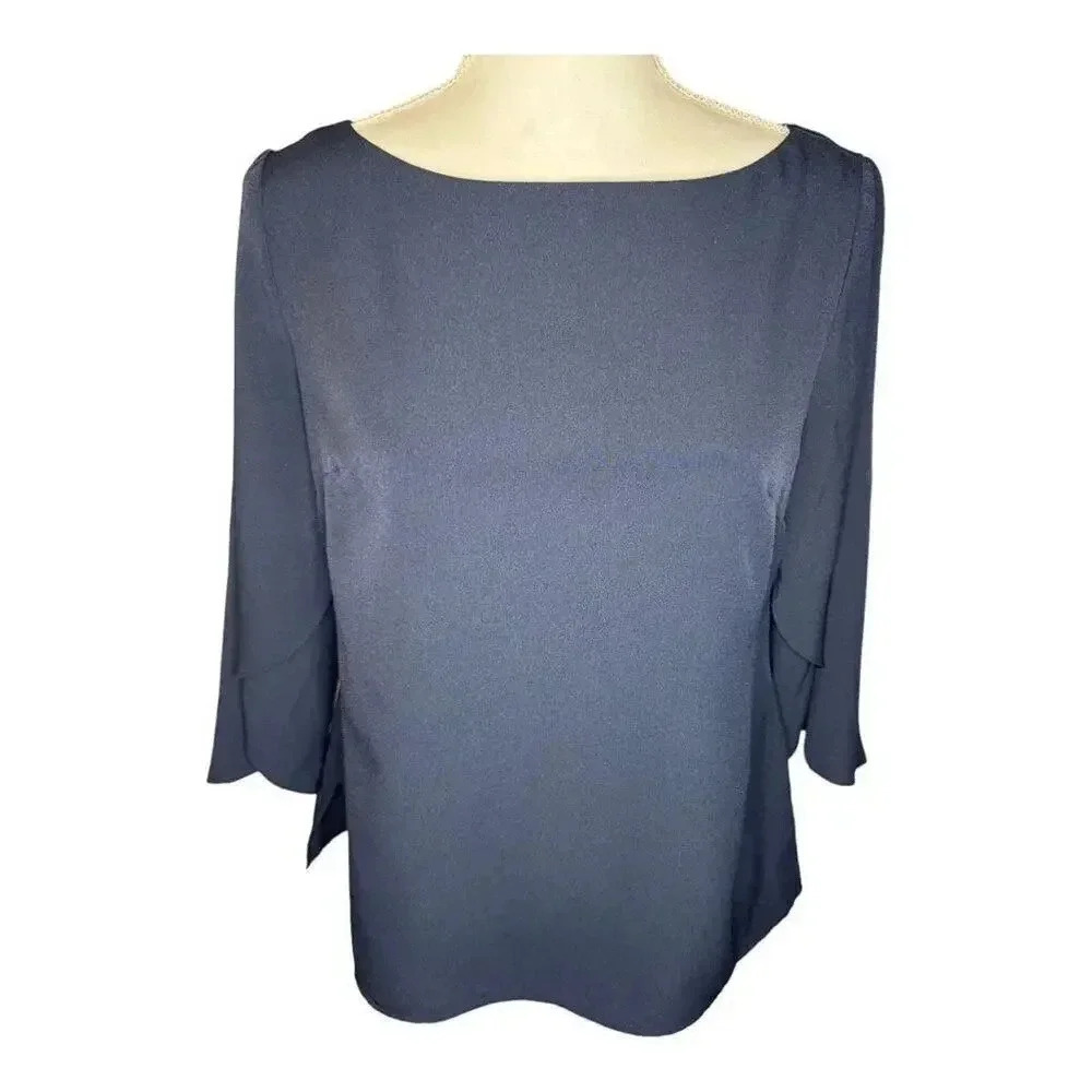 Banana Republic Petite XS Navy Blue Flowy Layered Sleeve Boatneck Top